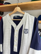 Load image into Gallery viewer, Vintage Polo Ralph Lauren Gray / Navy Uni Crest Baseball Sweater Large
