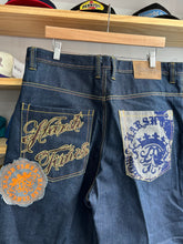Load image into Gallery viewer, Vintage Y2K Raw Blue Harsh Times Patchwork Denim 36/32

