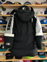 Load image into Gallery viewer, Vintage Starter Oakland Raiders Puffer Trench Sideline Jacket Size Large
