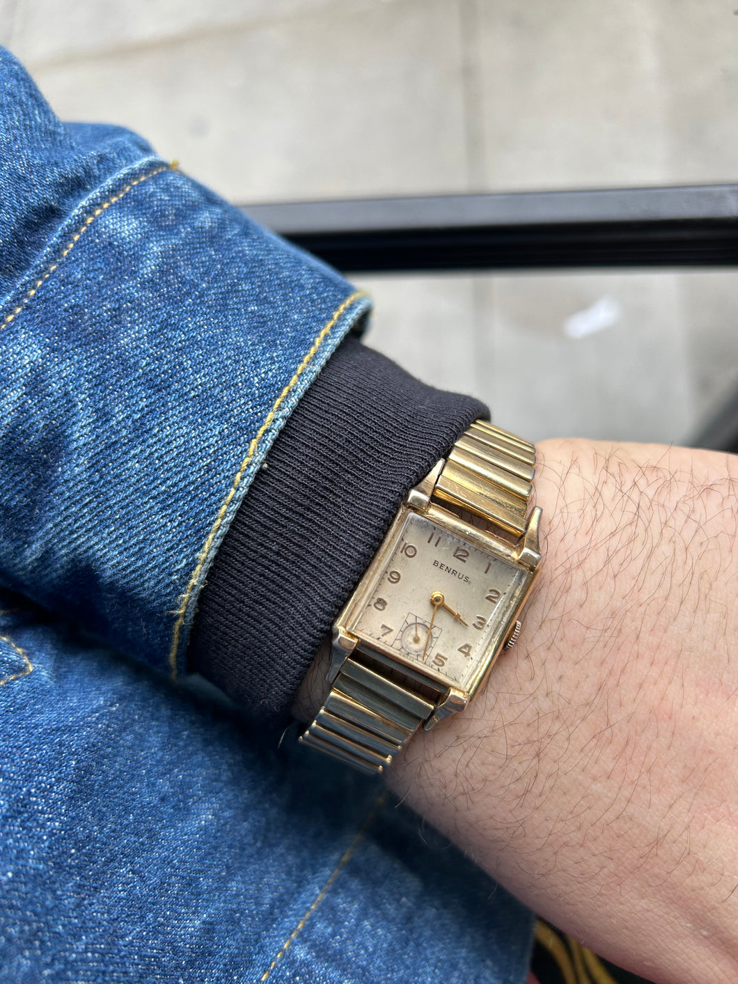 Vintage 1950’s Benrus Swiss Made Gold Tone Tank Men’s Watch