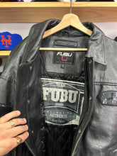 Load image into Gallery viewer, Vintage FUBU Sport Collection Black Leather Chenille Patch Jacket XL / 2XL
