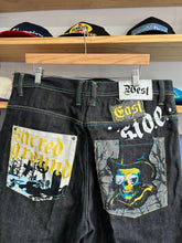 Load image into Gallery viewer, Vintage Y2K Raw Blue Sacred Grounds Cross Skull Denim 36/34

