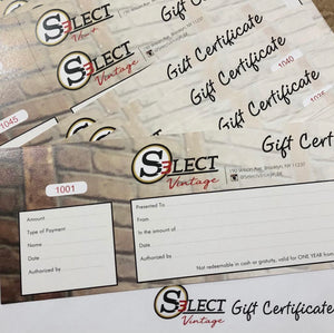 Select Vintage Gift Certificate