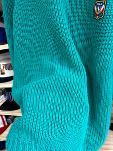 Vintage 1980s Polo Ralph Lauren Turquoise Unicrest Logo Knit Sweater Large