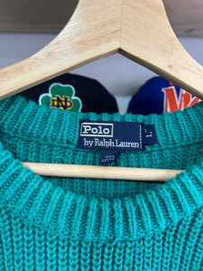 Vintage 1980s Polo Ralph Lauren Turquoise Unicrest Logo Knit Sweater Large