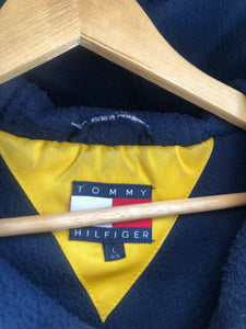 Vintage Tommy Hilfiger Satin Style Big Flag Puffer Jacket Size L/XL