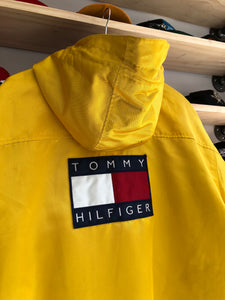 Vintage Tommy Hilfiger Satin Style Big Flag Puffer Jacket Size L/XL