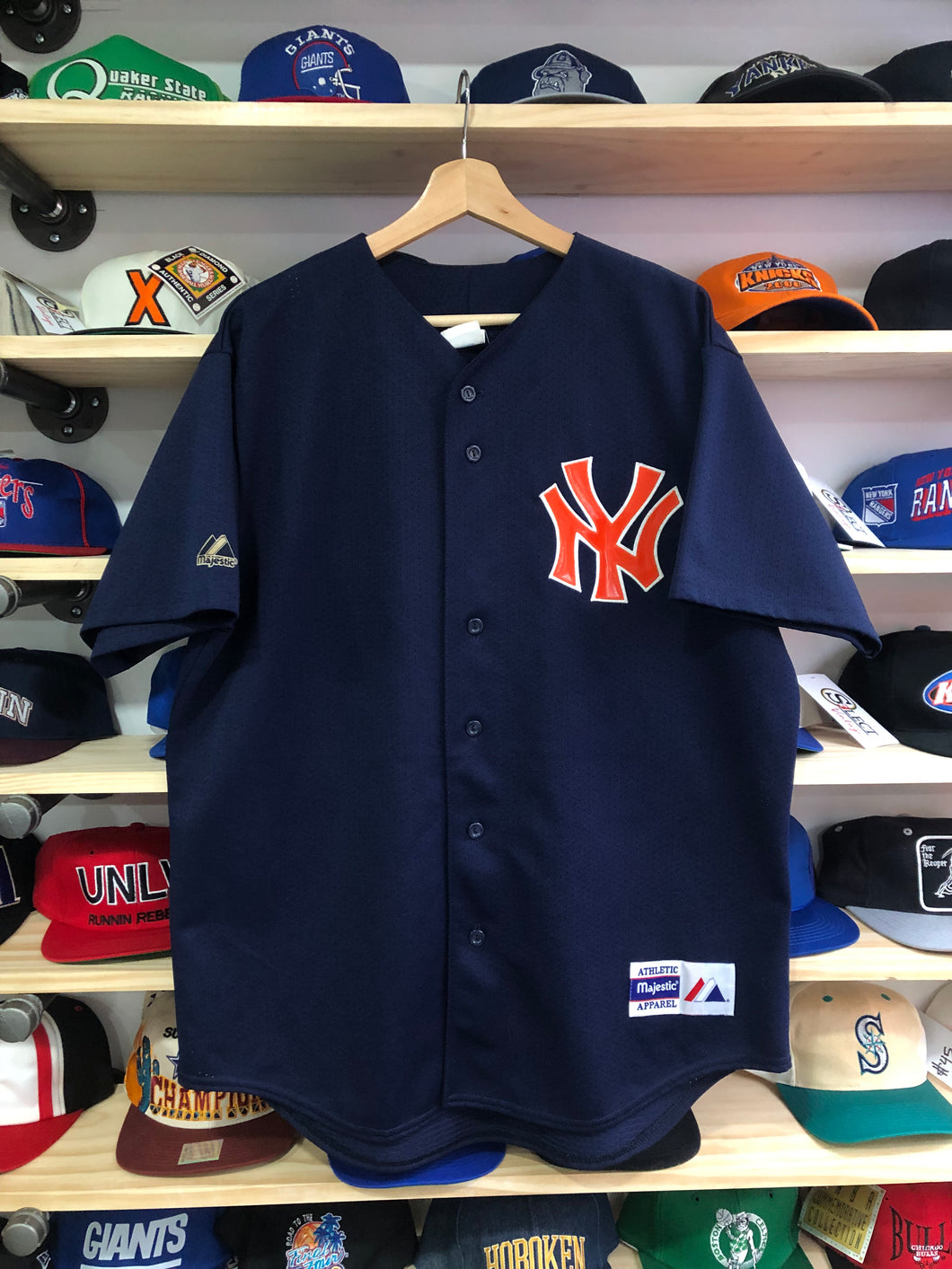 Vintage Majestic MLB New York Yankees Patent Leather Logo Jersey Size Large