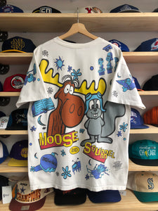 Vintage 1993 Rocky & Bullwinkle All Over Print Tee Size Large