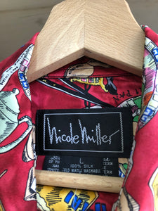 Vintage Nicole Miller All Over Chinese Food Silk Shirt Size L/XL