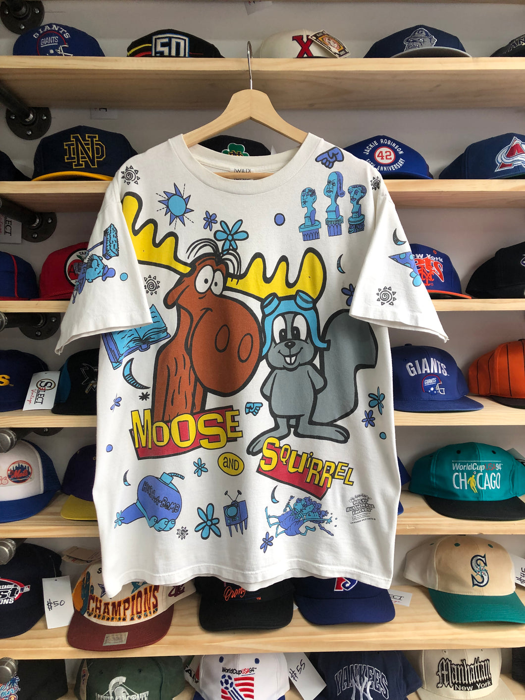 Vintage 1993 Rocky & Bullwinkle All Over Print Tee Size Large