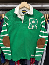 Load image into Gallery viewer, Vintage Ralph Lauren Rugby Green Football Long Sleeve Leather Elbows Small
