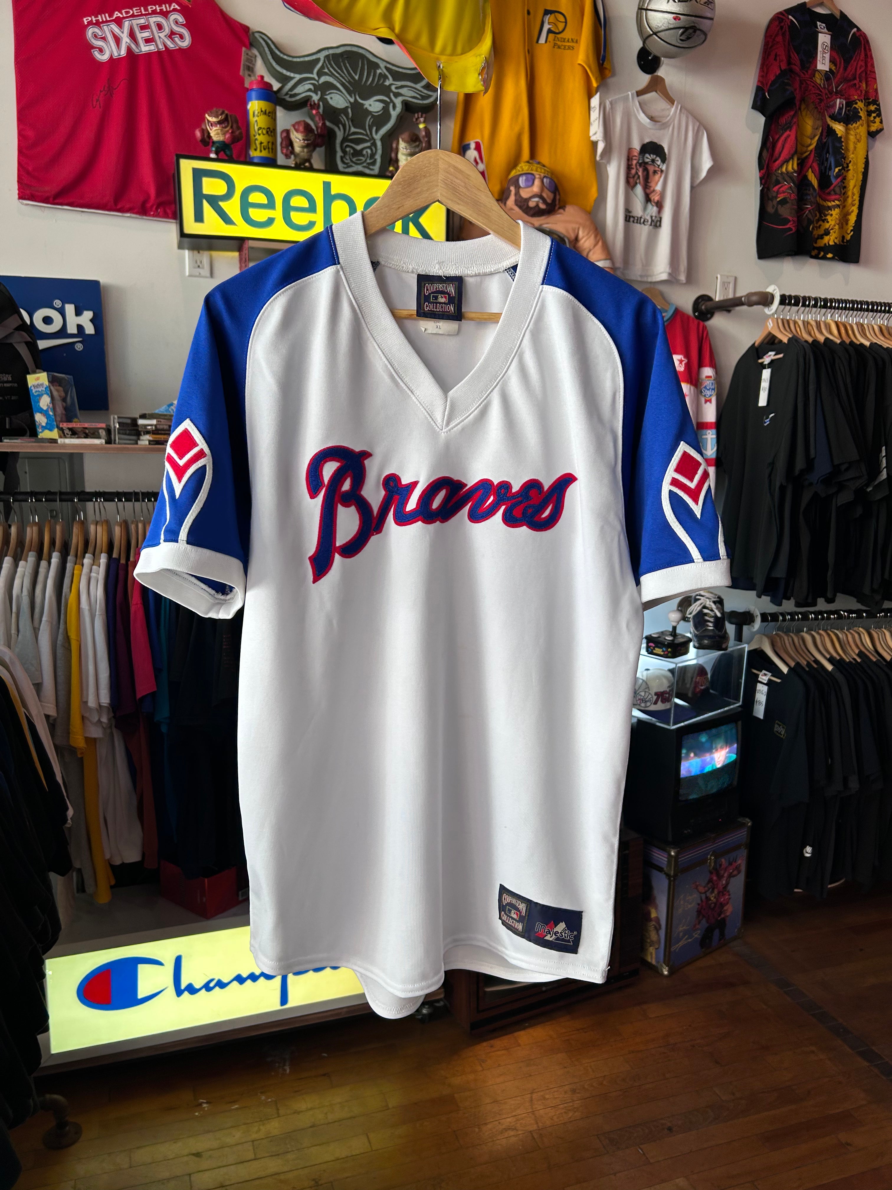 Majestic, Shirts, Atlanta Braves Jersey Majestic Cooperstown Collection  Mlb Baseball Throwback 3xl