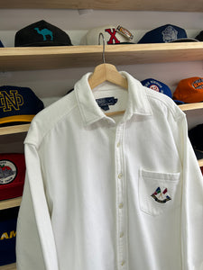 Vintage 1987 Polo Ralph Lauren Cross Flags Cotton Button Down Sweater Medium / Large