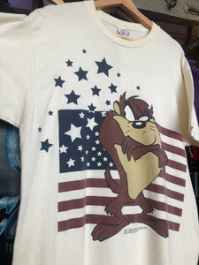 Vintage 1997 Looney Tunes Taz American Flag Shirt Size Large
