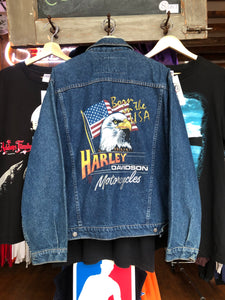 Vintage 90s Harley Davidson Eagle Graphic Denim Jacket Medium