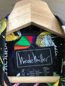 Vintage Nicole Miller Bacardi Liquor All Over Silk Shirt Size L/XL