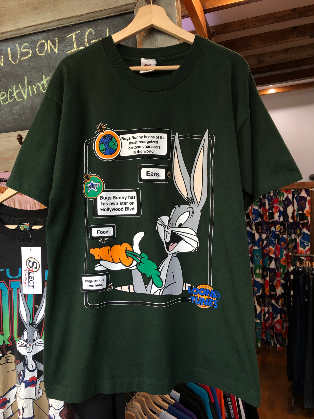 Vintage 1997 Single Stitched Looney Tunes Bugs Bunny Description Tee Size XL