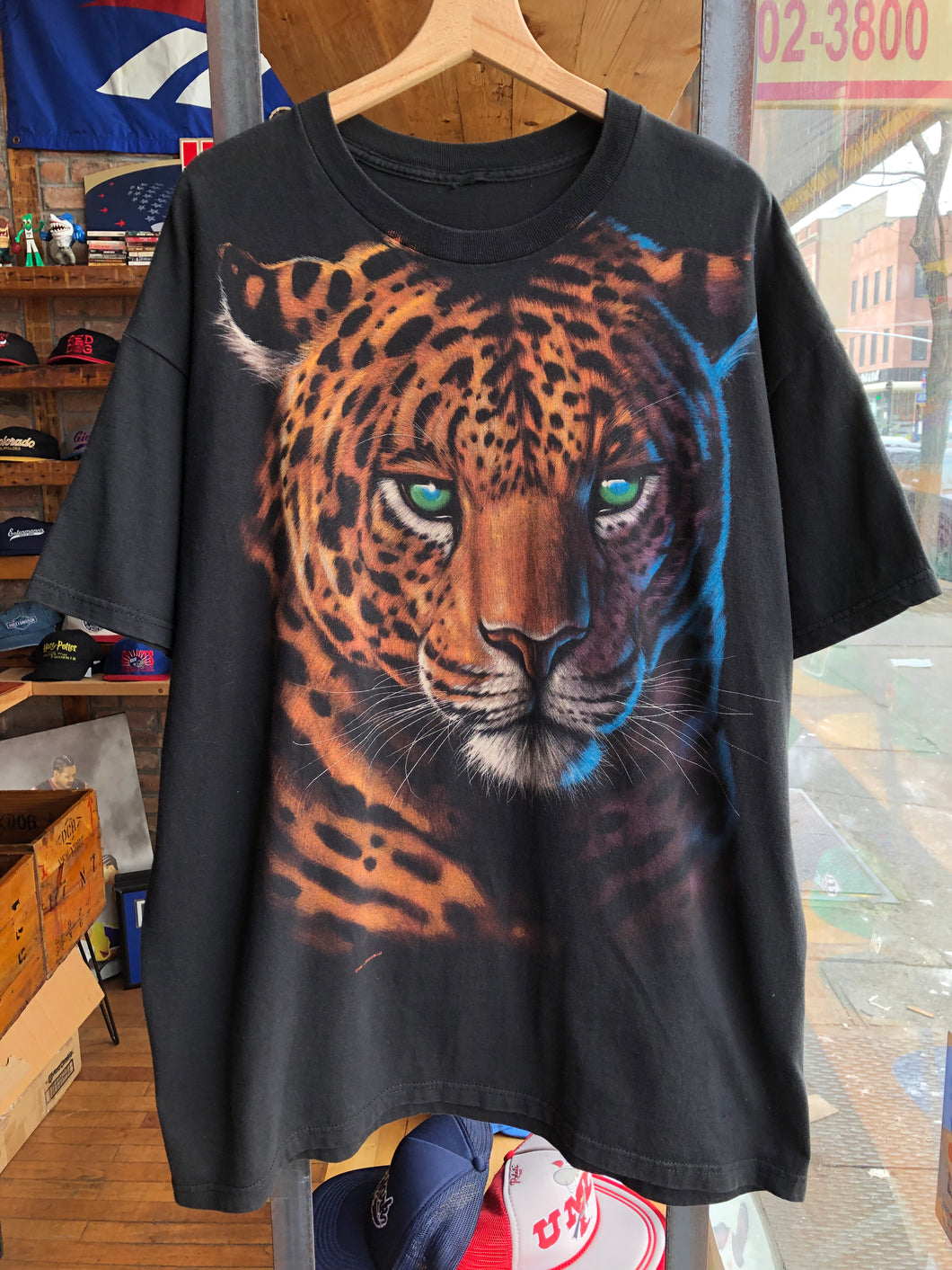 Vintage 1998 Liquid Blue Leopard Double Sided Nature Tee Size XL