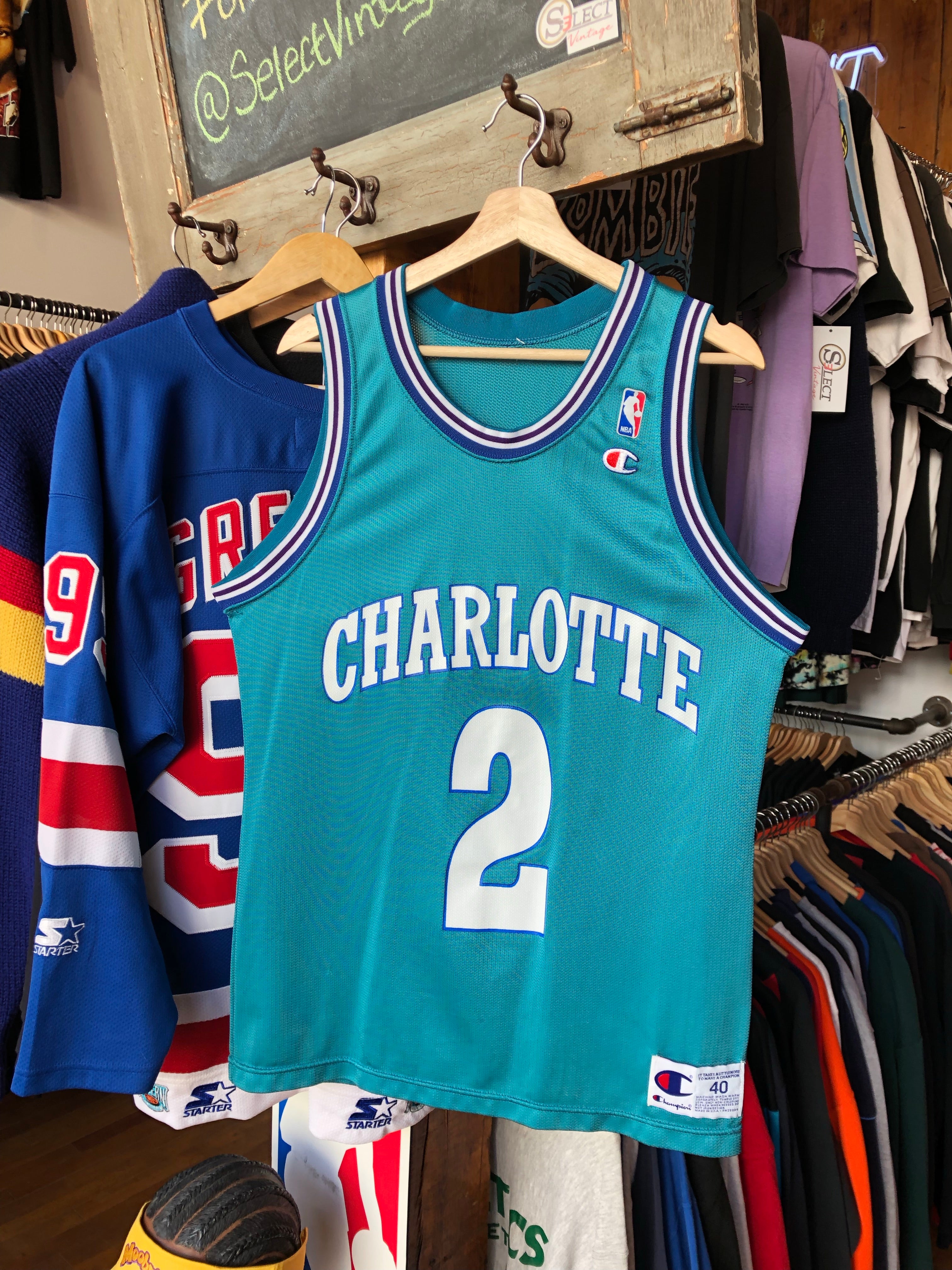 Wyco Vintage 1990s Larry Johnson Charlotte Hornets Basketball Jersey