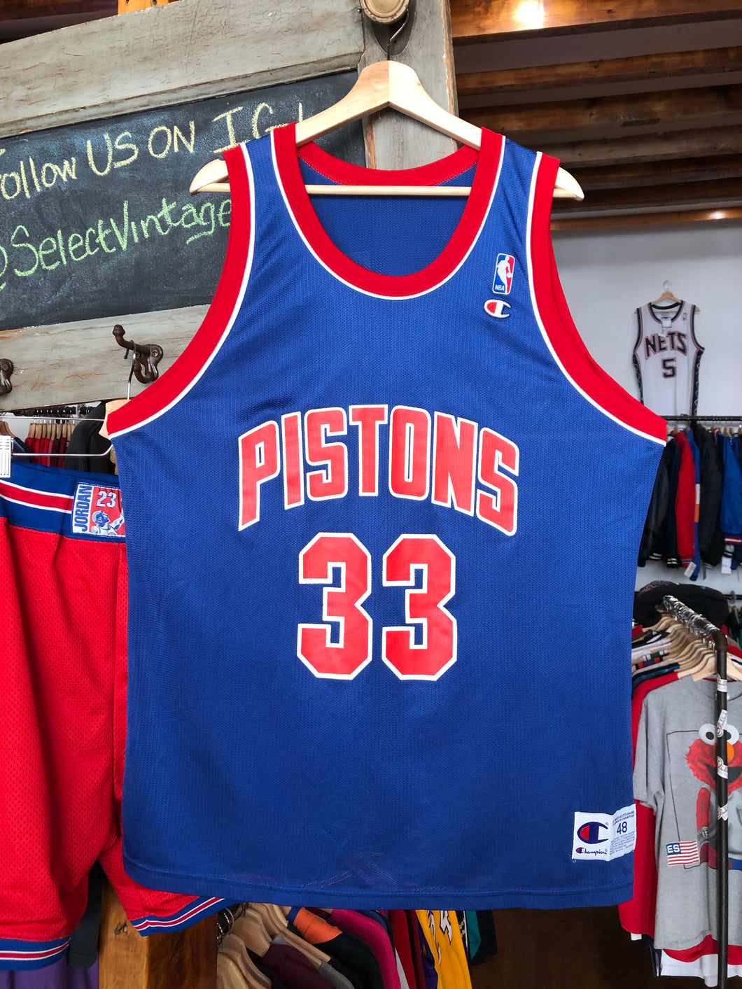 Vintage Deadstock Early 90s Detroit Pistons Grant Hill Jersey 48 XL