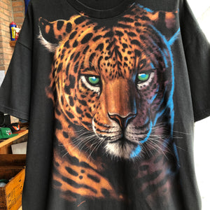 Vintage 1998 Liquid Blue Leopard Double Sided Nature Tee Size XL