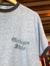 Load image into Gallery viewer, Vintage 1970s Blue Bar Champion Michigan State Old English Font Ringer Tee Size Medium / Large
