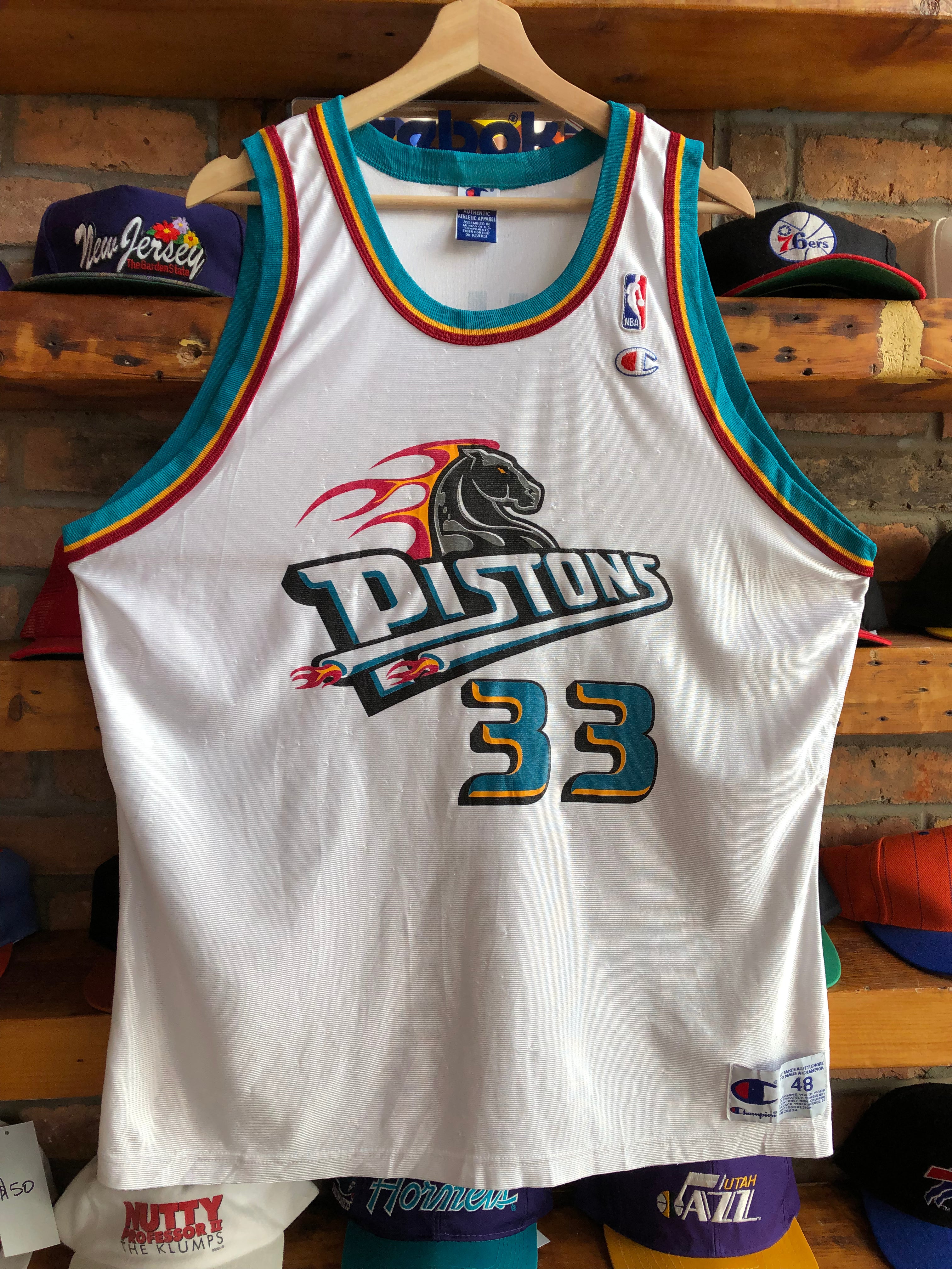 100% Authentic Grant Hill Champion 96 97 Pistons Pro Cut Game Jersey  48+4"
