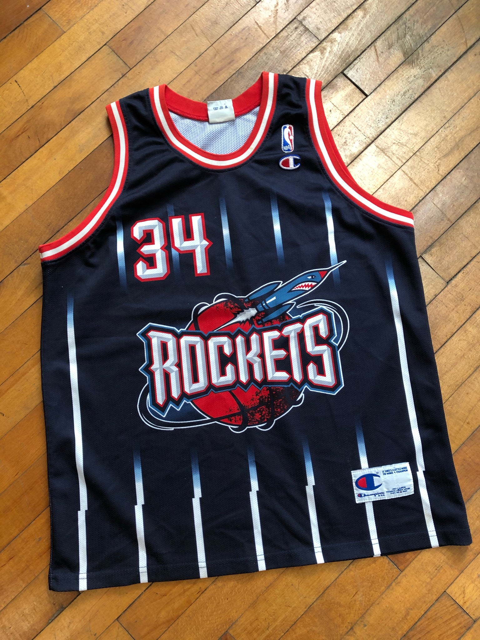Vintage Houston Rockets NBA Jersey 34 Olajuwon Champion 90s 