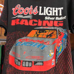 Vintage 1995 Single Stitched All Over Print Coors Light Silver Bullet Racing Tee Size Large