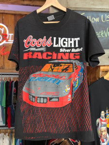 Vintage 1995 Single Stitched All Over Print Coors Light Silver Bullet Racing Tee Size Large