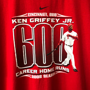 2008 Center Swoosh Nike Ken Griffey JR 600 Career Home Runs Double Sided Tee Size XL